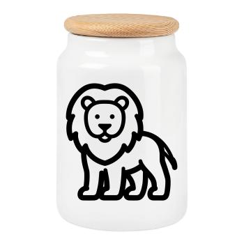 lion - Boîte à biscuits avec couvercle en bois - blanc - Devant