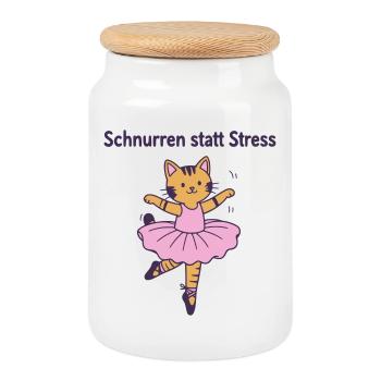 Schnurren statt Stress – Ballettkatze - Keksdose mit Holzdeckel - Weiß - Vorne