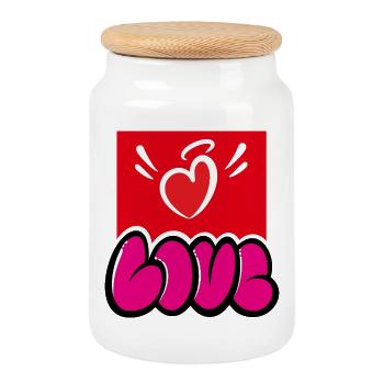 Love street art - Cookie Jar with Wooden Lid - white - Front