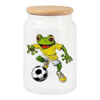 Football Frogs - Cookie Jar with Wooden Lid - white - Front