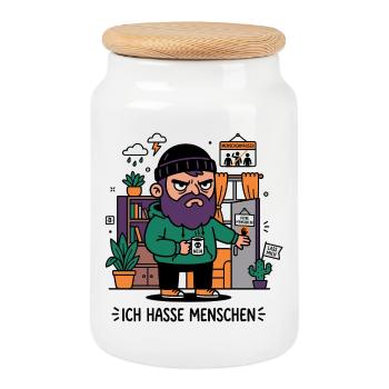 Keine Menschen Humor Introvertiert - Keksdose mit Holzdeckel - Weiß - Vorne