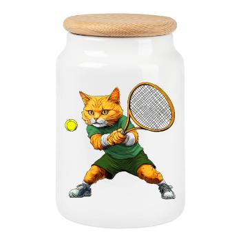Tennis Katzen - Keksdose mit Holzdeckel - Weiß - Vorne