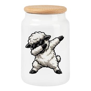 Tamponnage des moutons - Boîte à biscuits avec couvercle en bois - blanc - Devant