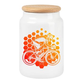 Gift idea for a road bike with road bike - Cookie Jar with Wooden Lid - white - Front