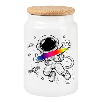 Astronaut Rainbow Splash Space Design - Cookie Jar with Wooden Lid - white - Front