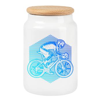 Idée cadeau pour un vélo de route avec vélo de route - Boîte à biscuits avec couvercle en bois - blanc - Devant