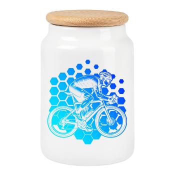 Idée cadeau pour un vélo de route avec vélo de route - Boîte à biscuits avec couvercle en bois - blanc - Devant