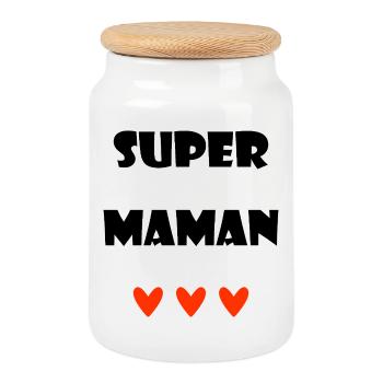 SUPER MAMAN. MAMAN. FÊTE DES MÈRES. COEUR. FÊTE - Boîte à biscuits avec couvercle en bois - blanc - Devant