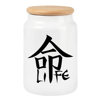 Schwarze japanische Kanji für das Wort Leben - Keksdose mit Holzdeckel - Weiß - Vorne