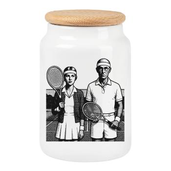 Tennis Art, American tennis, Shirt, Hoodie, Bag - Keksdose mit Holzdeckel - Weiß - Vorne