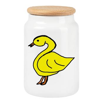 Yellow Duck Silhouette Black - Cookie Jar with Wooden Lid - white - Front