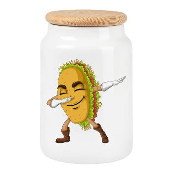 Taco-Shirt abtupfen - Keksdose mit Holzdeckel - Weiß - Vorne