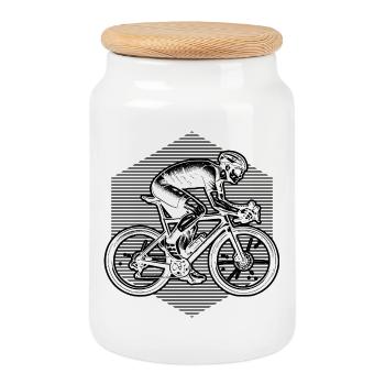 Idée cadeau pour un vélo de route avec vélo de route - Boîte à biscuits avec couvercle en bois - blanc - Devant