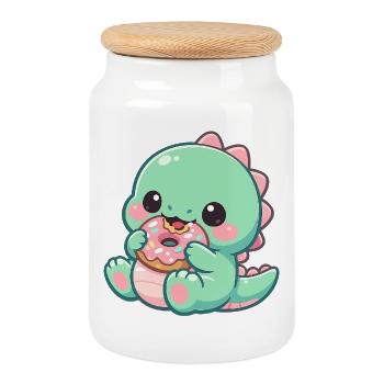 Donut Dino Sugar Joy - Cookie Jar with Wooden Lid - white - Front