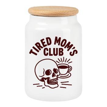 Tired Moms Club Retro Coffee Skull Mom - Cookie Jar with Wooden Lid - white - Front