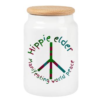Paix hippie - Boîte à biscuits avec couvercle en bois - blanc - Devant