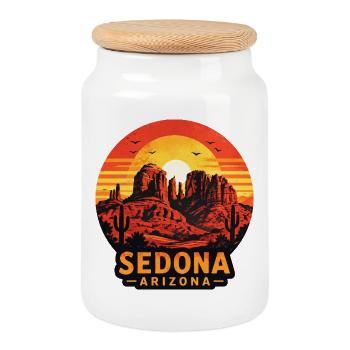 Motif de coucher de soleil à Sedona, Arizona - Boîte à biscuits avec couvercle en bois - blanc - Devant