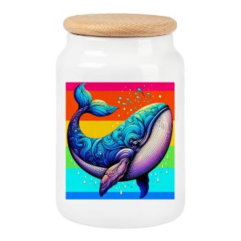 baleine - Boîte à biscuits avec couvercle en bois - blanc - Devant