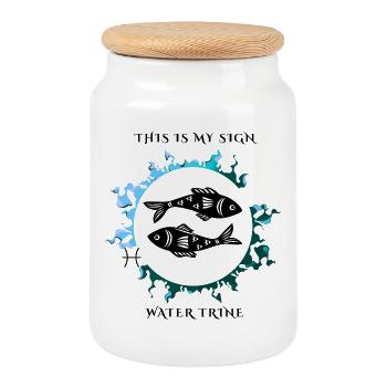 Mon signe des Poissons - Boîte à biscuits avec couvercle en bois - blanc - Devant