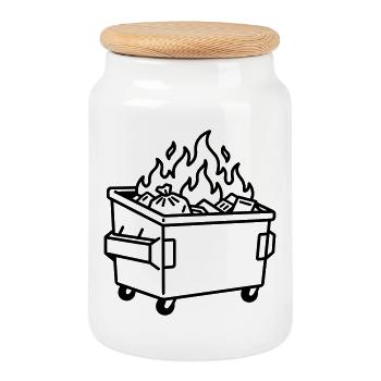 Müllcontainer-Feuer - Keksdose mit Holzdeckel - Weiß - Vorne