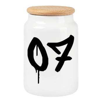 Nummer 07 Urbaner Graffiti-Stil - Keksdose mit Holzdeckel - Weiß - Vorne