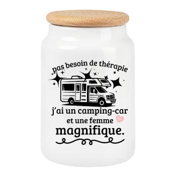 Pas Besoin Thérapie Camping-Car Femme - Boîte à biscuits avec couvercle en bois - blanc - Devant