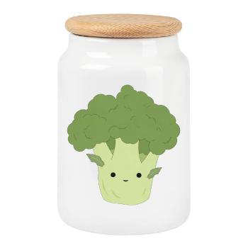 Ben Broccoli – Sweet Kawaii Vegetable Design - Cookie Jar with Wooden Lid - white - Front