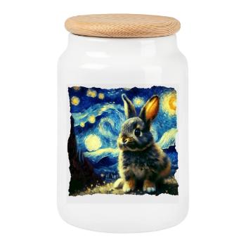 Starry sky style rabbit - Cookie Jar with Wooden Lid - white - Front