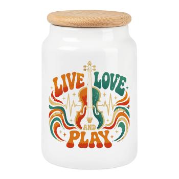 Vivre, aimer et jouer du violon - Boîte à biscuits avec couvercle en bois - blanc - Devant