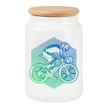 Idée cadeau pour un vélo de route avec vélo de route - Boîte à biscuits avec couvercle en bois - blanc - Devant