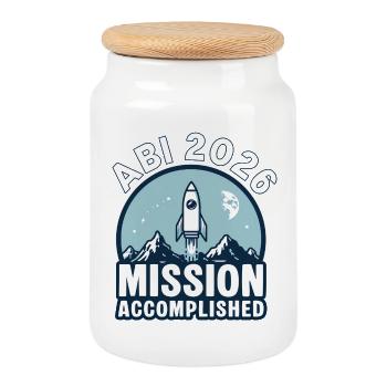 Abi 2026 - Mission accomplished - Keksdose mit Holzdeckel - Weiß - Vorne