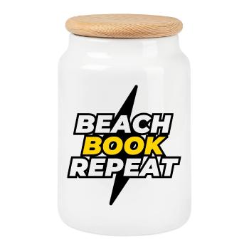 Répétition du livre de plage - Boîte à biscuits avec couvercle en bois - blanc - Devant