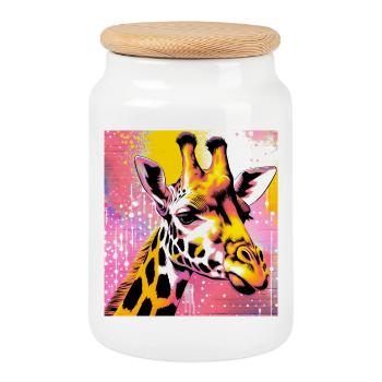 girafe - Boîte à biscuits avec couvercle en bois - blanc - Devant