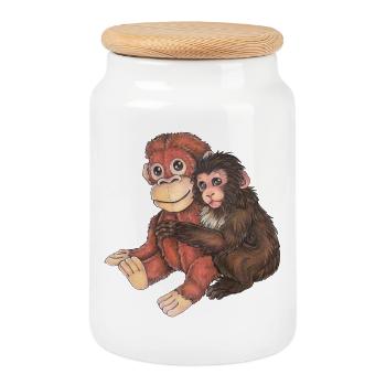 Cute Monkey with Supoort Animal Plush Toy - Cookie Jar with Wooden Lid - white - Front