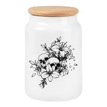 Esthétique fleur de crâne gothique Esthétique florale foncée - Boîte à biscuits avec couvercle en bois - blanc - Devant