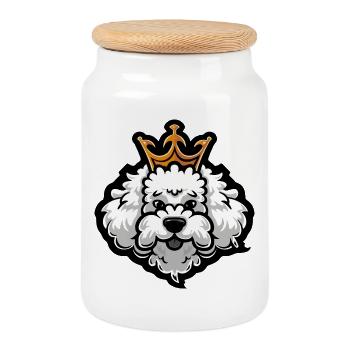 Couronne de chien caniche - Boîte à biscuits avec couvercle en bois - blanc - Devant