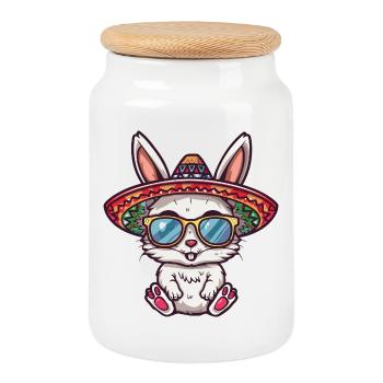 Bunny Comic Sombrero drôle - Boîte à biscuits avec couvercle en bois - blanc - Devant