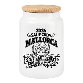 Malle 2026 Sauf Crew 24/7 saufberit, Malle ist... - Boîte à biscuits avec couvercle en bois - blanc - Devant