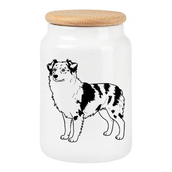 Australian Shepherd - Cookie Jar with Wooden Lid - white - Front