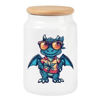 Dragon Comic Holiday - Boîte à biscuits avec couvercle en bois - blanc - Devant