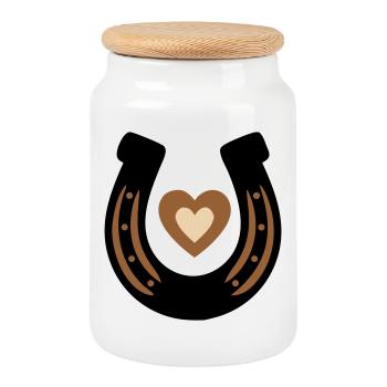 Cœur de fer à cheval Chance équestre - Boîte à biscuits avec couvercle en bois - blanc - Devant