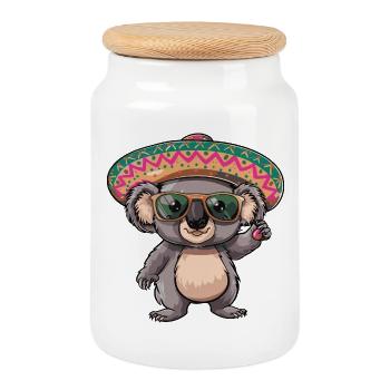 Koala Comic Lustig Sombrero - Keksdose mit Holzdeckel - Weiß - Vorne