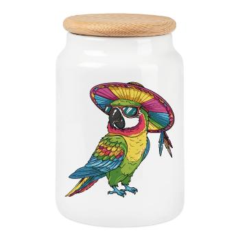 Papagei Comic Lustig Sombrero - Keksdose mit Holzdeckel - Weiß - Vorne