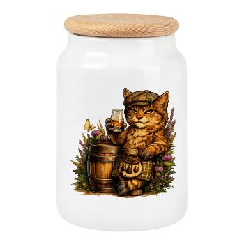 Chat sauvage écossais avec fût de whisky - Boîte à biscuits avec couvercle en bois - blanc - Devant