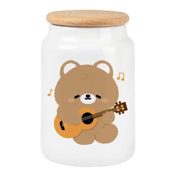 Bear Guitar Serenade - Boîte à biscuits avec couvercle en bois - blanc - Devant