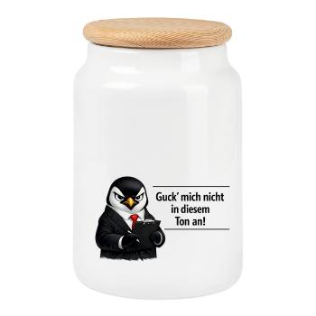 Guck mich nicht in diesem Ton an Pinguin - Keksdose mit Holzdeckel - Weiß - Vorne