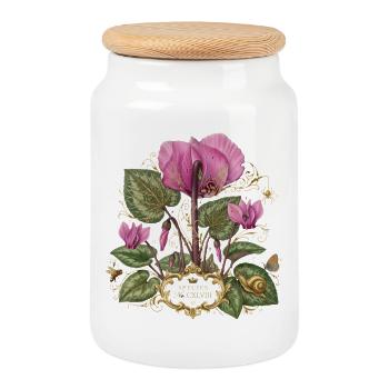 pink blossoms botanical blossoms alpine violets - Cookie Jar with Wooden Lid - white - Front