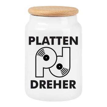 Plate turner logo with lettering - Cookie Jar with Wooden Lid - white - Front