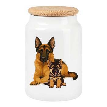 Duo de chiens : Berger et Chihuahua - Boîte à biscuits avec couvercle en bois - blanc - Devant