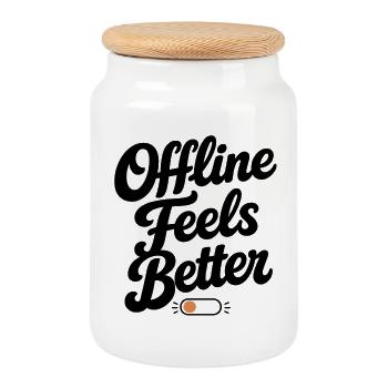 Offline Feels Better | Minimal Retro Typography  - Cookie Jar with Wooden Lid - white - Front
